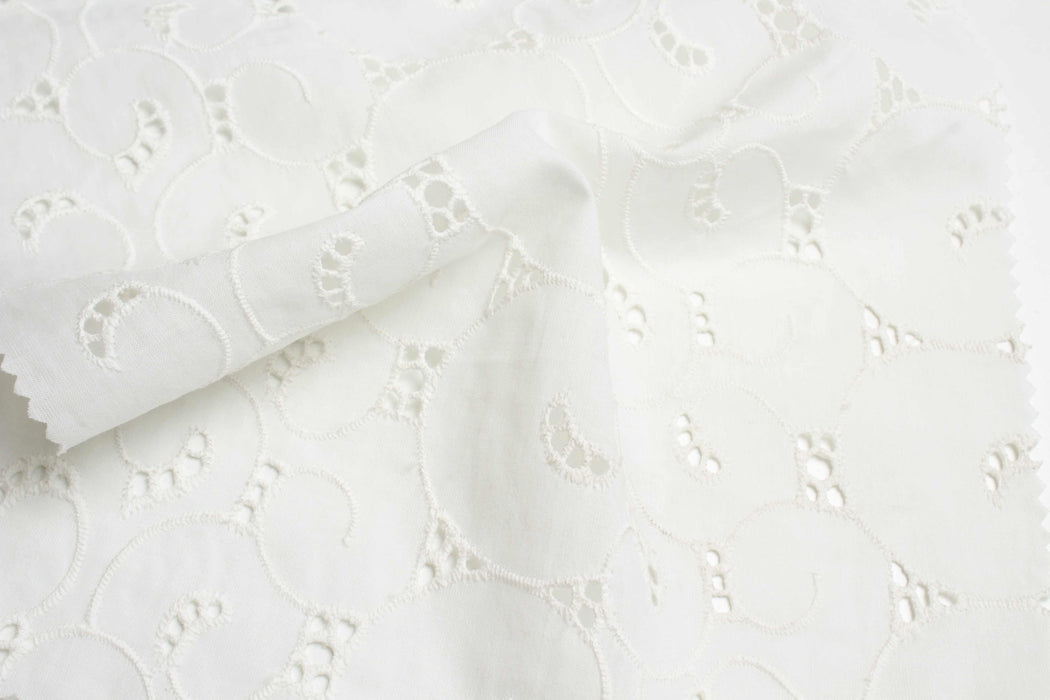 Embroidered Geometric Circles Cotton Poplin - 2 Sides Scallop-Fabric-FabricSight