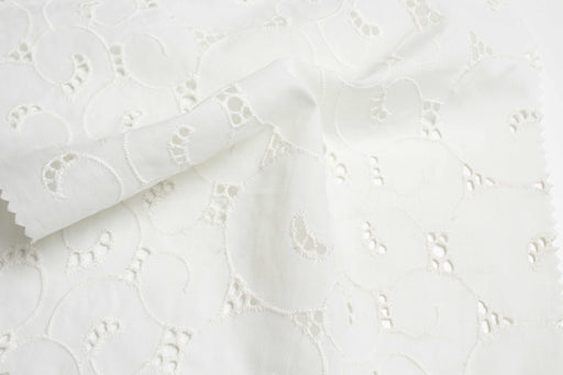 Embroidered Geometric Circles Cotton Poplin - 2 Sides Scallop-Fabric-FabricSight