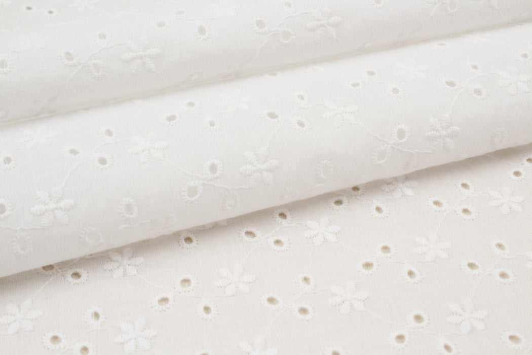 English Embroidery on Cotton Poplin - Floral-Fabric-FabricSight