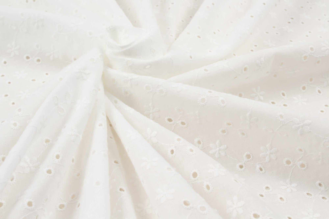 English Embroidery on Cotton Poplin - Floral (Remnant)-Remnant-FabricSight