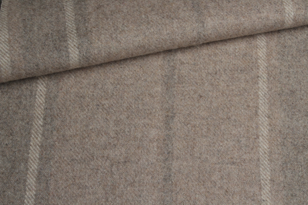 Wool Felt Coating Fabric – Brushed Wool Blend – Beige Stripe – Designer Deadstock