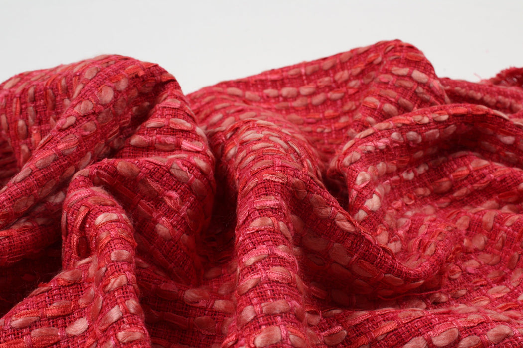 Fancy Cotton Wool Tweed - Heavy-Weight - Red-Fabric-FabricSight
