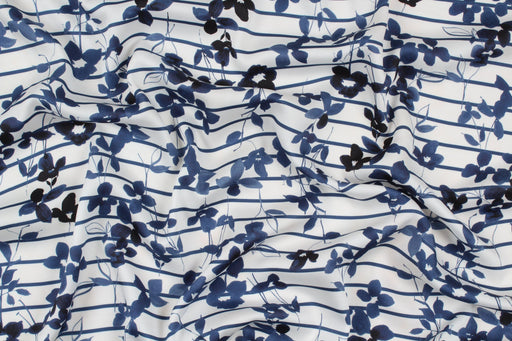 Fluid Printed Twill Satin - Stripes and Flowers-Surplus-FabricSight