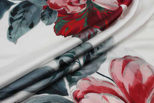 Fluid Satin - Light-Weight - Maxi Flowers Print Watercolor-Fabric-FabricSight