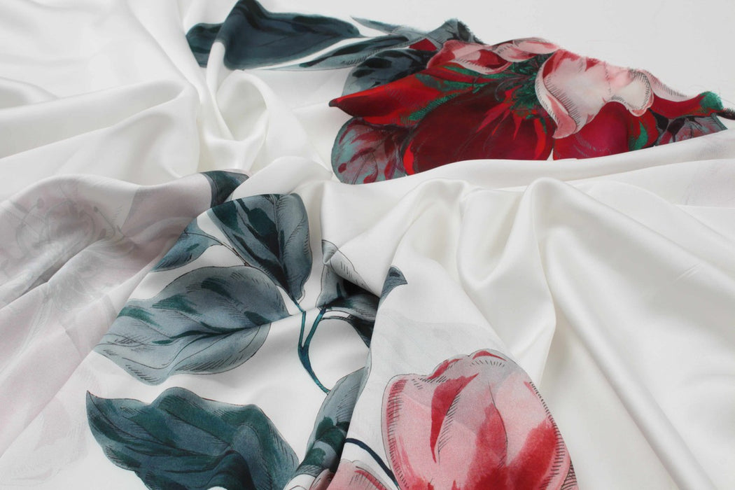 Fluid Satin - Light-Weight - Maxi Flowers Print Watercolor-Fabric-FabricSight