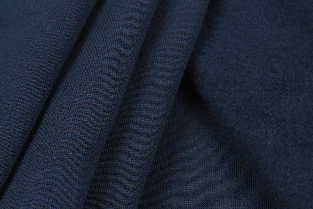 Heavy Brushed Organic Cotton Fleece - Navy-Fabric-FabricSight