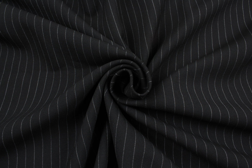 Heavy Double Face Twill Stripes for Suits - Polyester Blend - Black-Fabric-FabricSight