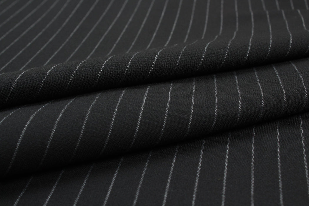 Heavy Double Face Twill Stripes for Suits - Polyester Blend - Black-Fabric-FabricSight