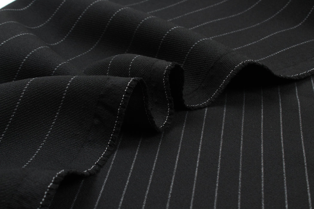 Heavy Double Face Twill Stripes for Suits - Polyester Blend - Black-Fabric-FabricSight
