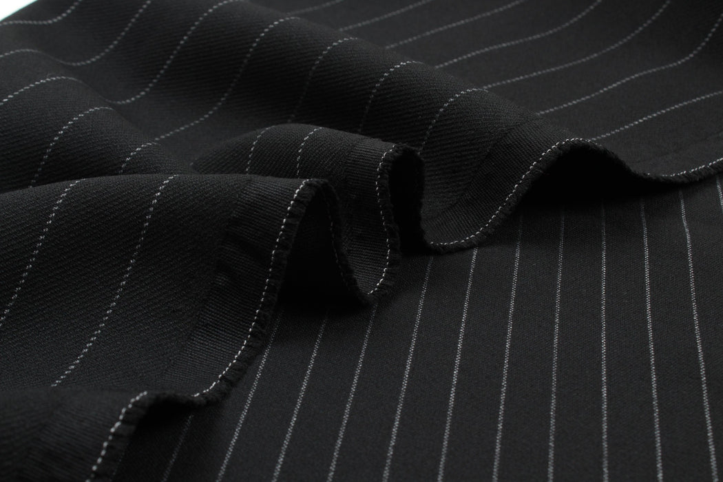 Heavy Double Face Twill Stripes for Suits - Polyester Blend - Black-Fabric-FabricSight