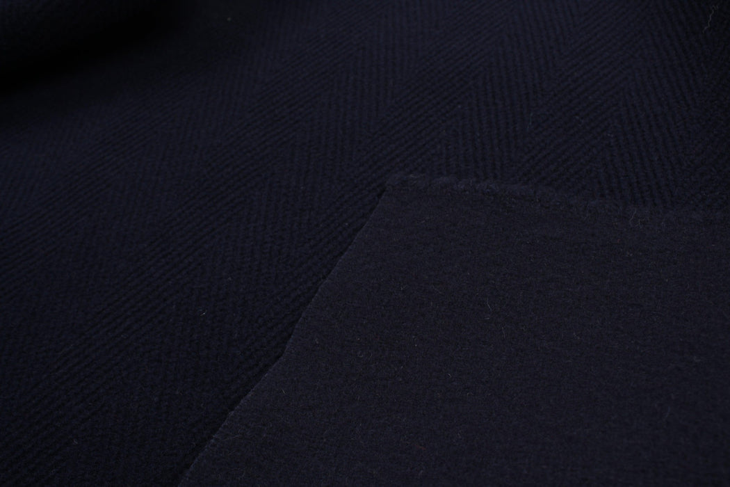 Heavy Herringbone Textured Wool Fabric for Coats and Accessories - Navy-Fabric-FabricSight
