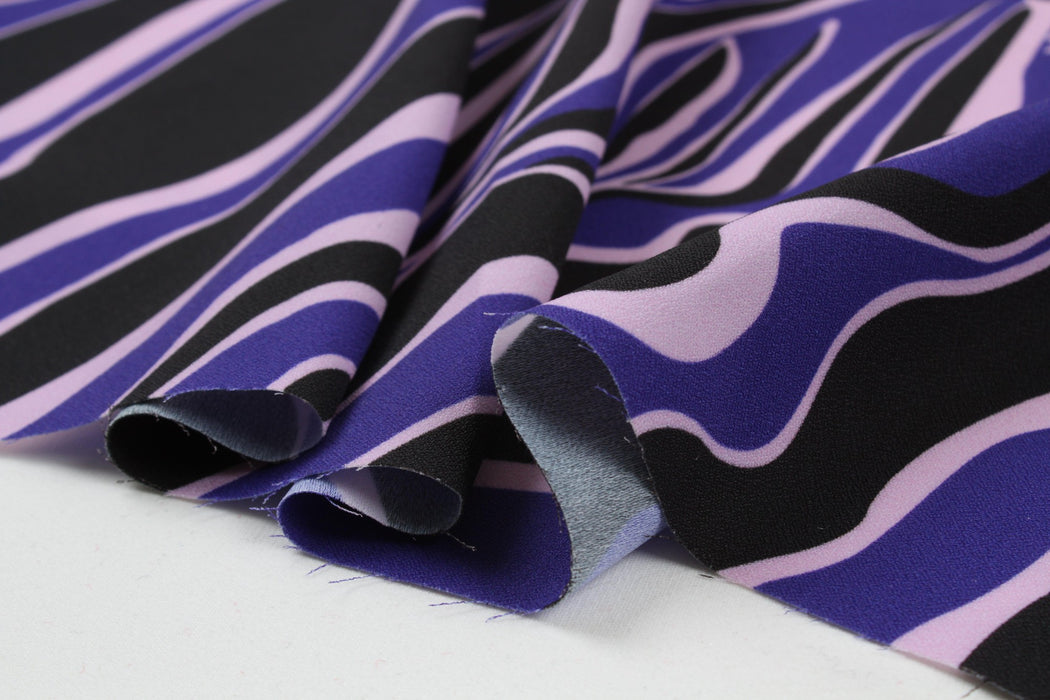 Heavy Viscose Cadi Fabric - Abstract Print - Purple-Fabric-FabricSight