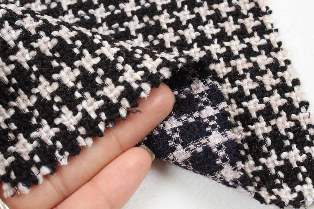 Heavy Wool Blend Tweed - Houndstooth Check-Fabric-FabricSight