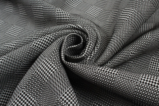 Jacquard Checks of Silk and Polyester - Black and White-Fabric-FabricSight