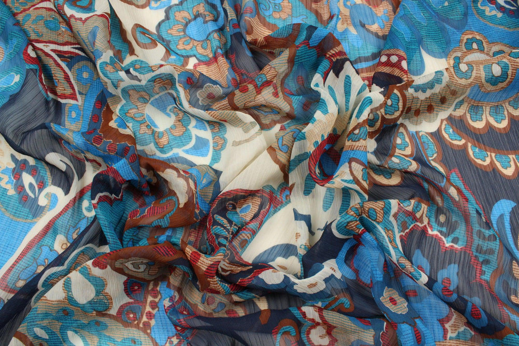 Light Polyester Bambula - Paisley XL Print (Blue) - M.O.Q 30 Mts-Fabric-FabricSight