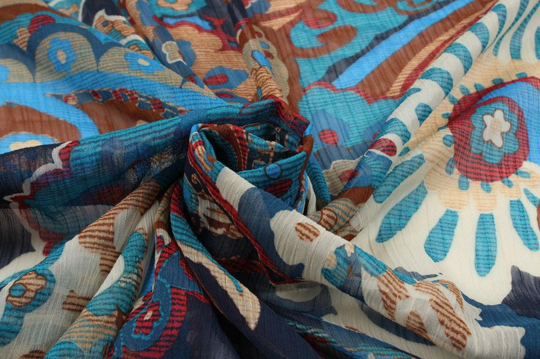 Light Polyester Bambula - Paisley XL Print (Blue) - M.O.Q 30 Mts-Fabric-FabricSight