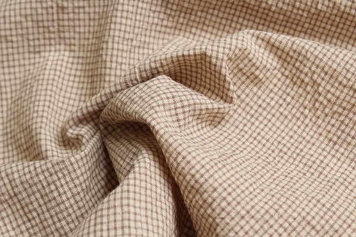 Linen Cotton Seersucker – Stripes & Checks in Beige and Brown-Fabric-FabricSight