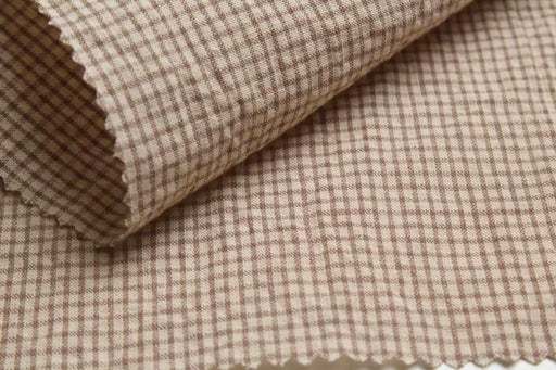 Linen Cotton Seersucker – Stripes & Checks in Beige and Brown-Fabric-FabricSight