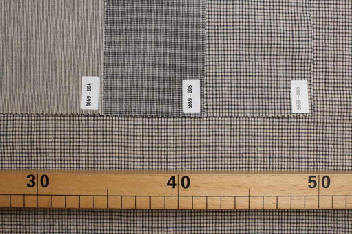 Linen Cotton Seersucker – Stripes & Checks in Beige and Navy-Fabric-FabricSight