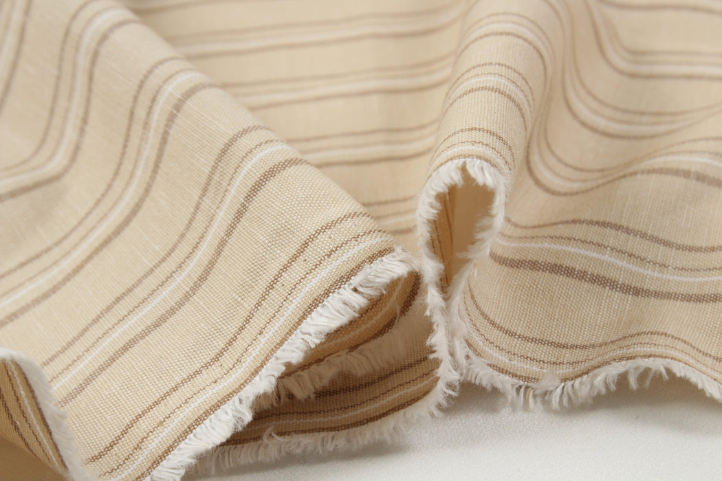 Linen Cotton Stripes for Bottoms - Beige/Brown-Fabric-FabricSight