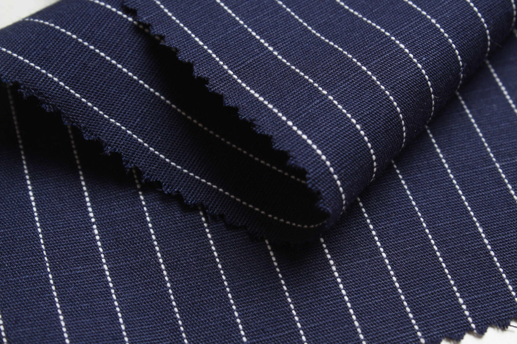 swatch-Linen Cotton Yarn-Dyed Stripe Shirting – European Flax - Denim Look-Fabric-FabricSight