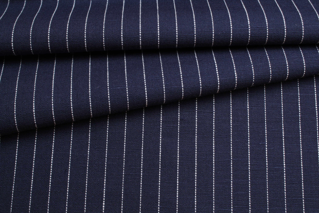 swatch-Linen Cotton Yarn-Dyed Stripe Shirting – European Flax - Denim Look-Fabric-FabricSight