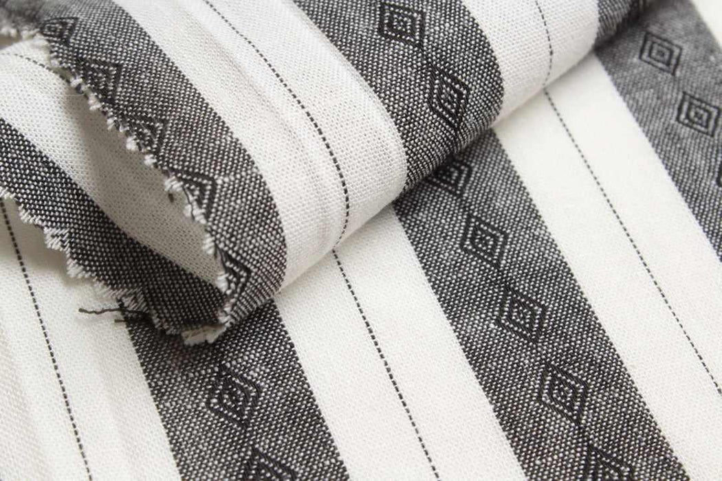 Linen Viscose Jacquard Stripe Fabric – Black & White – Rhombus Pattern-Fabric-FabricSight
