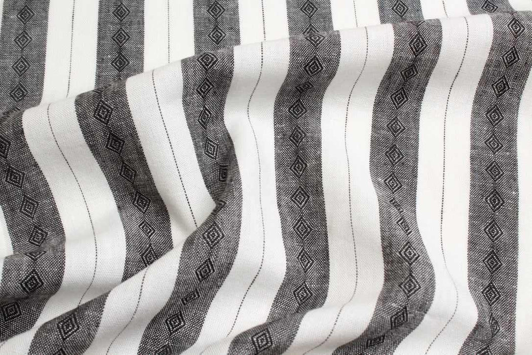 Linen Viscose Jacquard Stripe Fabric – Black & White – Rhombus Pattern-Fabric-FabricSight