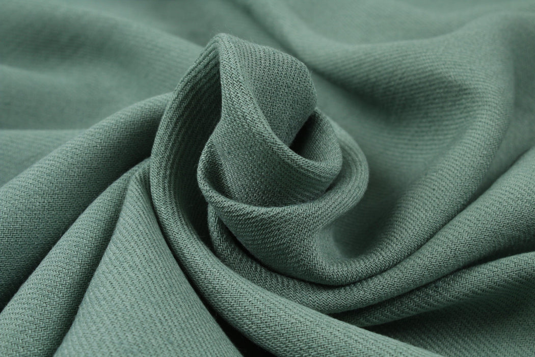 Linen and Ecovero Viscose Twill for Jackets and Bottoms - Green-Fabric-FabricSight