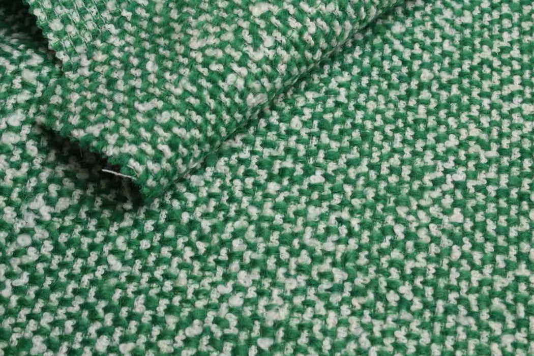 Luxury 100% Wool Bouclé Tweed – Green & Ecru – Designer Stock-Fabric-FabricSight