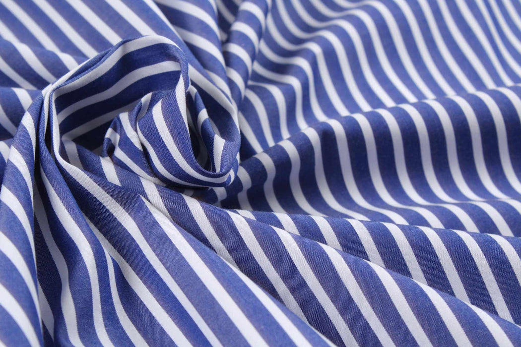 Luxury 100/2 BCI Cotton Pinstripes Poplin - Blue - Remnant-Remnant-FabricSight