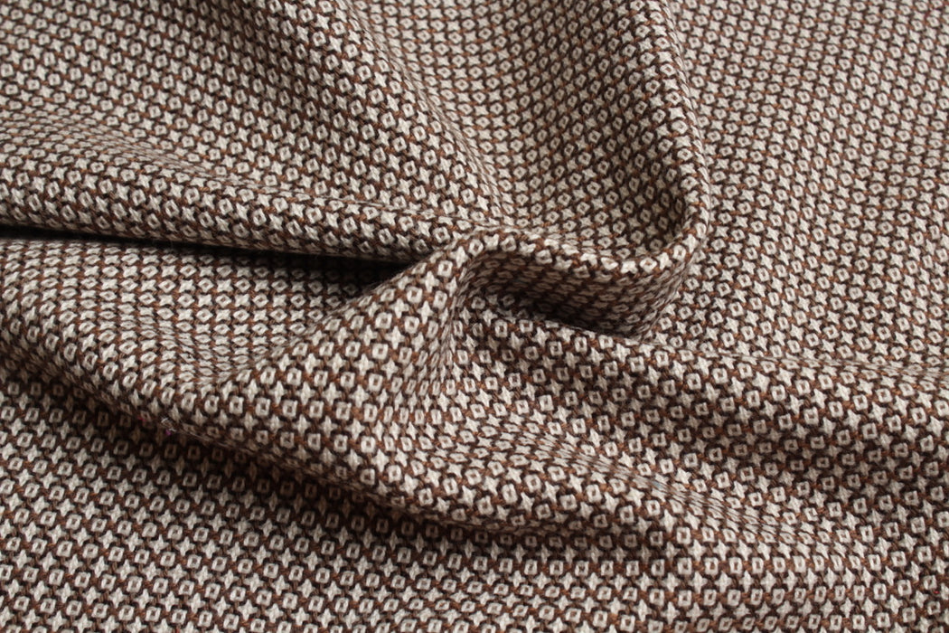 Luxury Wool Cotton Jacquard – Micro-Geometric Pattern – Italian Designer Deadstock-Fabric-FabricSight