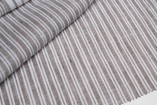 Luxury Yarn Dyed Melange Linen Brown Stripes-Fabric-FabricSight