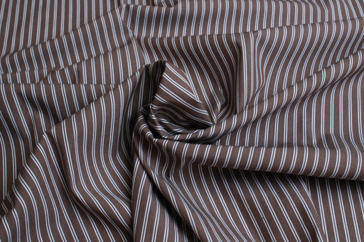 Matte Striped Stretch Cotton Poplin – Brown & White - Remnant-Remnant-FabricSight