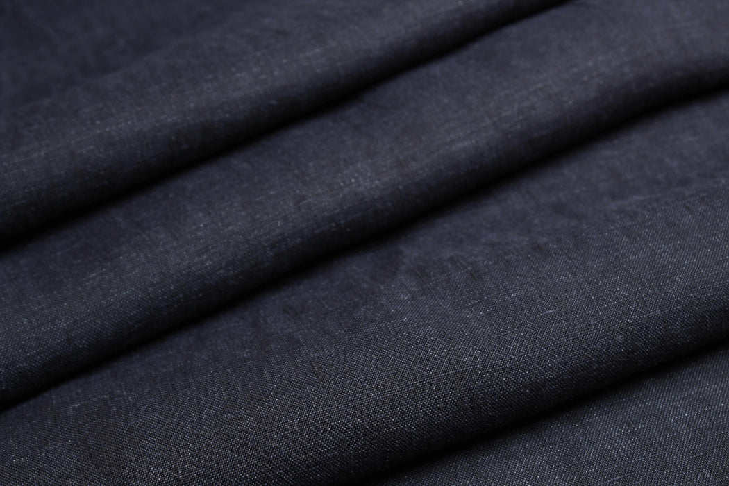 Mid-Weight washed Linen Indigo Blue/Black-Fabric-FabricSight