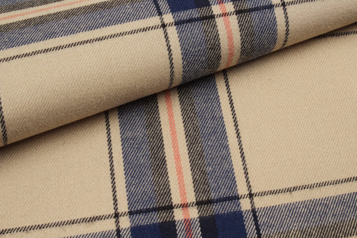 Organic Cotton Flannel Shirting - Beige / Blue Checks-Fabric-FabricSight