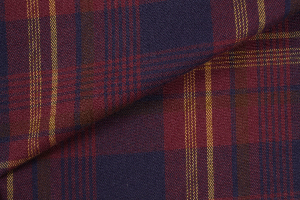 Organic Cotton Flannel Shirting - Burgundy / Blue Checks-Fabric-FabricSight