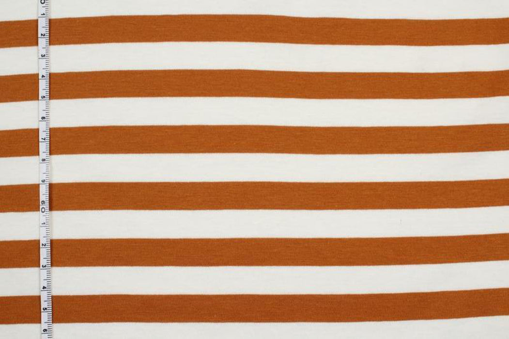 Organic Cotton Jersey - Umber Brown Stripes-Fabric-FabricSight