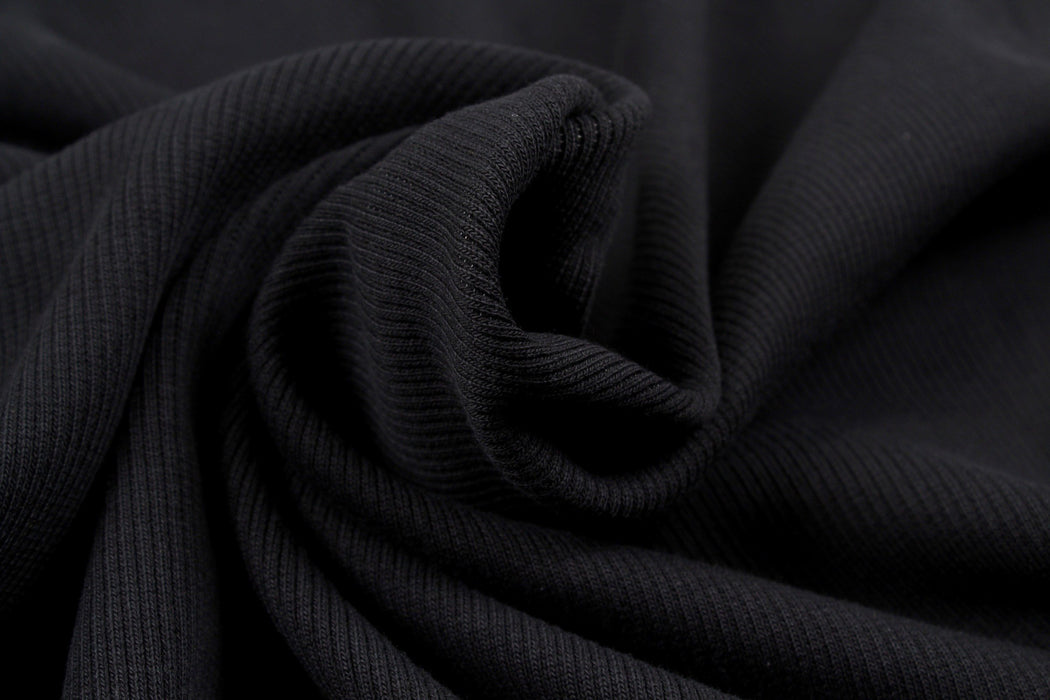 Organic Cotton Stretch Rib 2x2 - Black-Fabric-FabricSight