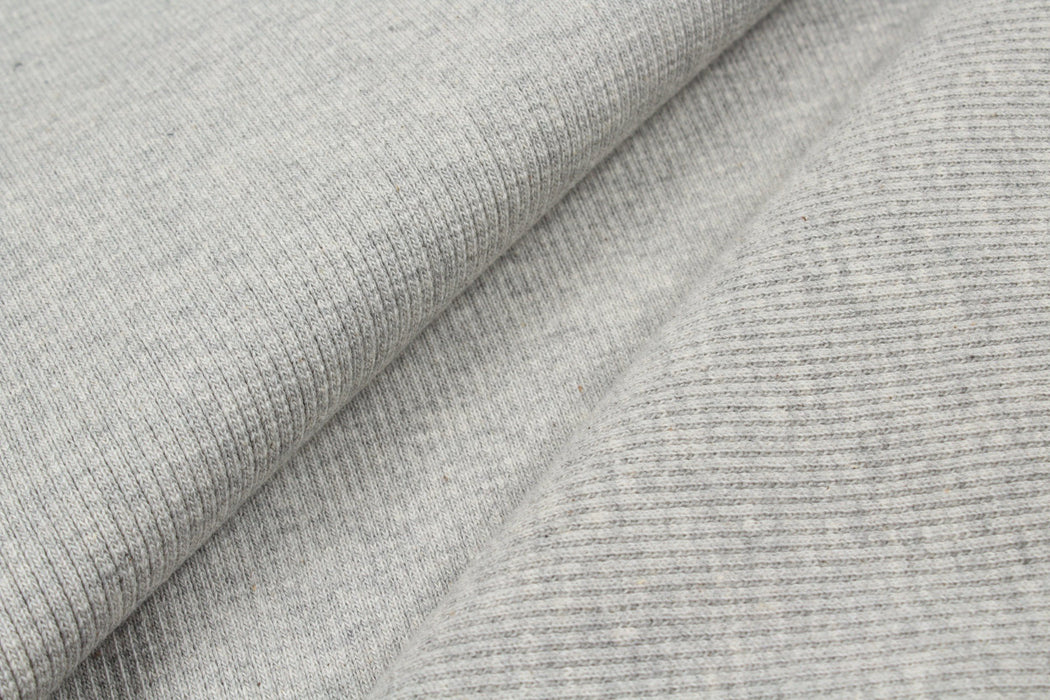 Organic Cotton Stretch Rib 2x2 - Grey Melange-Fabric-FabricSight