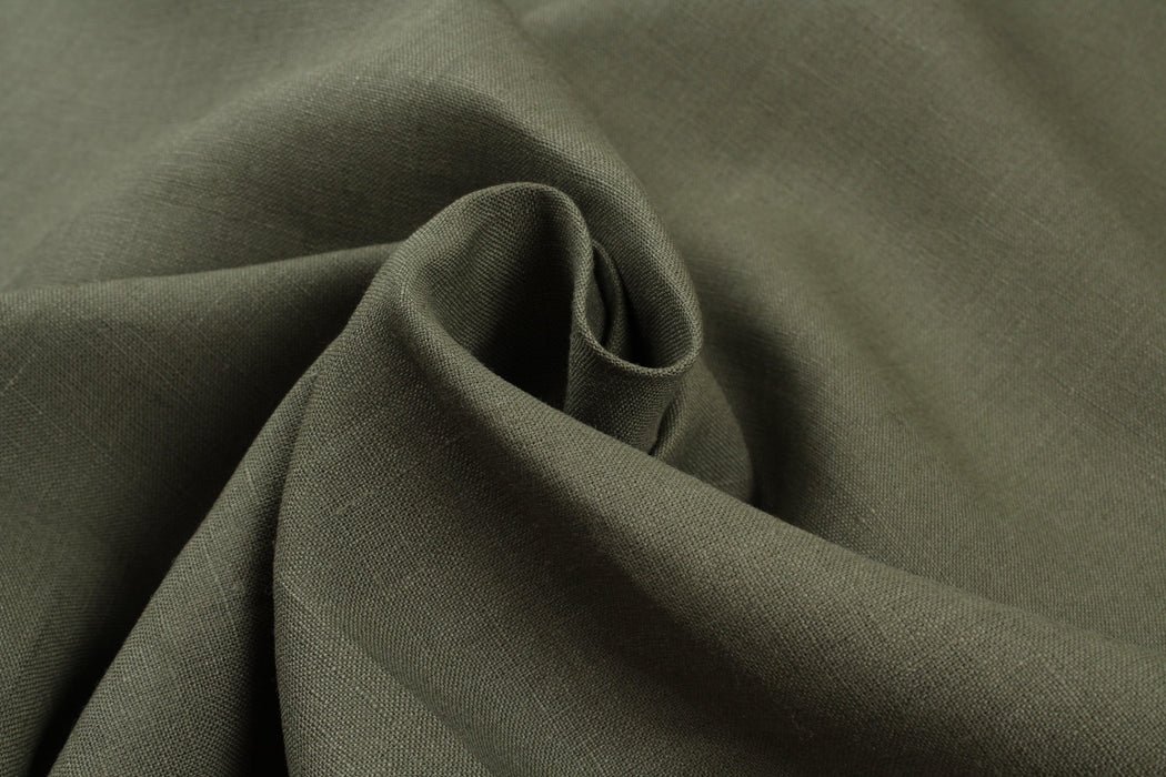 Premium European Linen Fabric – 185 g/m² – Khaki - Remnant-Remnant-FabricSight