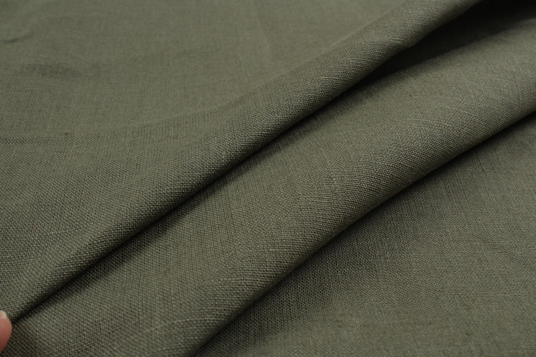 Premium European Linen Fabric – 185 g/m² – Khaki - Remnant-Remnant-FabricSight