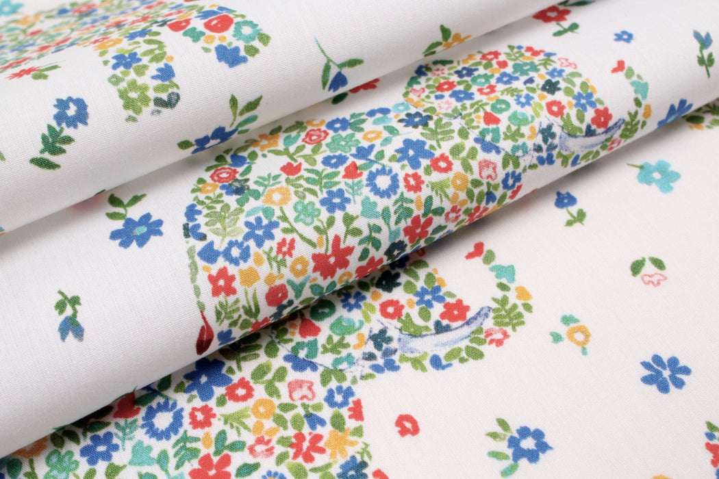 Printed Cotton Satin - Flowers and Elephants-Fabric-FabricSight