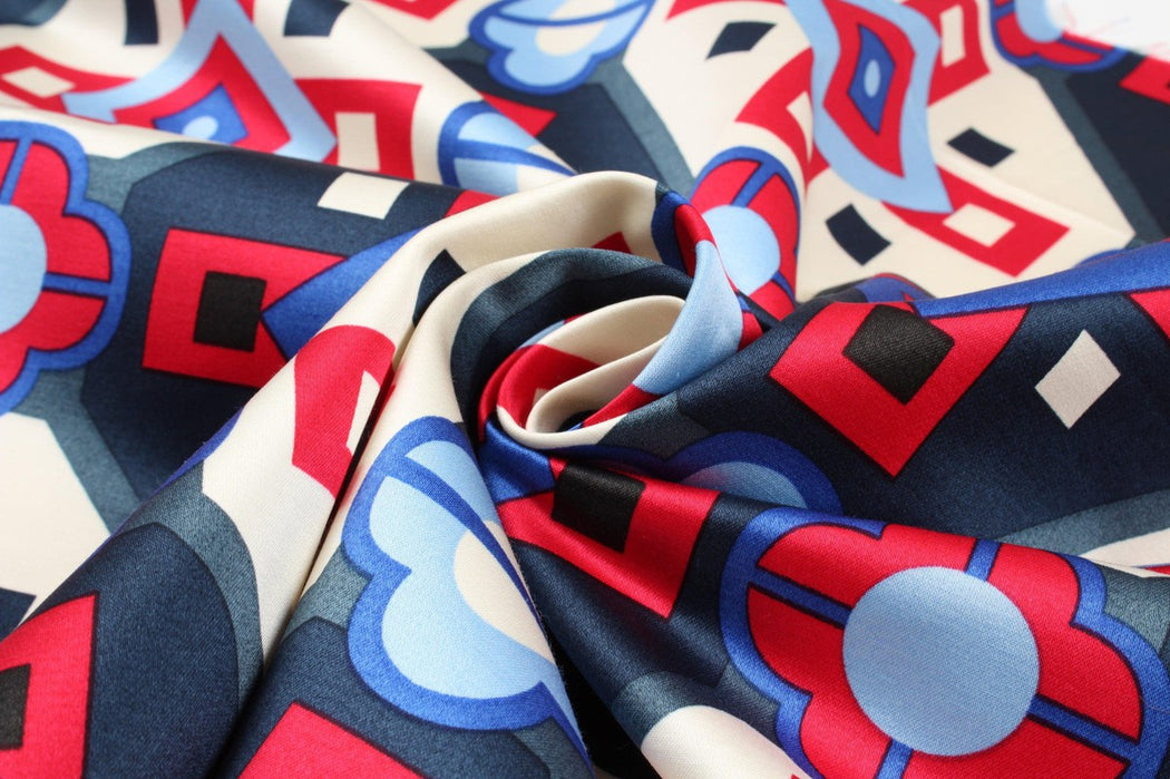 Printed Cotton Viscose Satin - Geometric - M.O.Q 30 Mts-Fabric-FabricSight