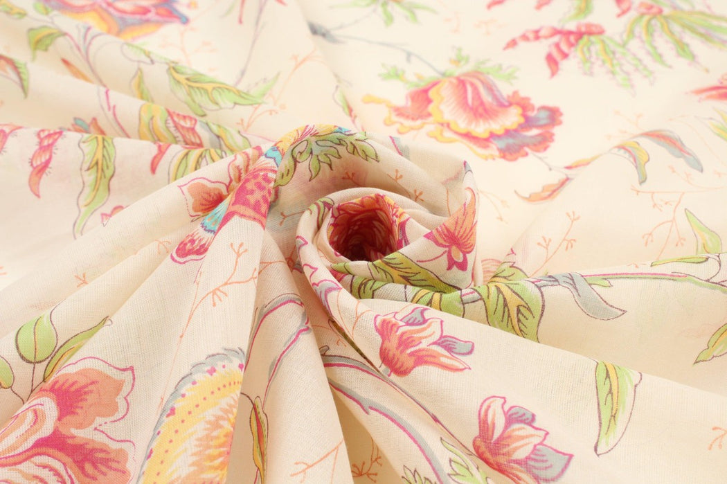 Printed Cotton Voile - Indian Flowers - M.O.Q 30 Mts-Fabric-FabricSight