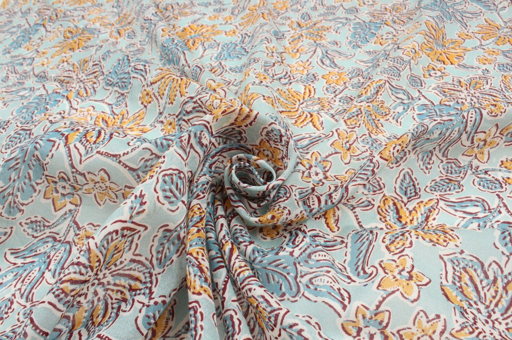 Printed Cotton Voile - Watercolor Indian Flowers - M.O.Q 30 Mts-Fabric-FabricSight