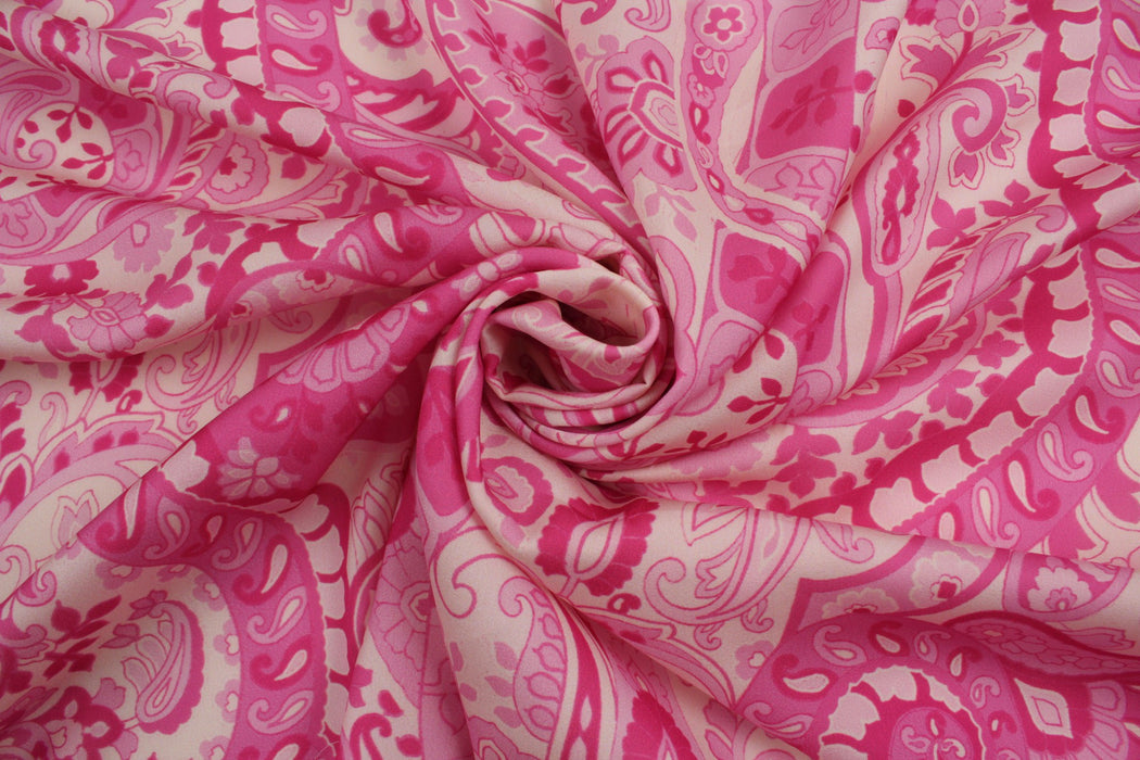 Printed Polyester Satin - Pink Paisley-Fabric-FabricSight