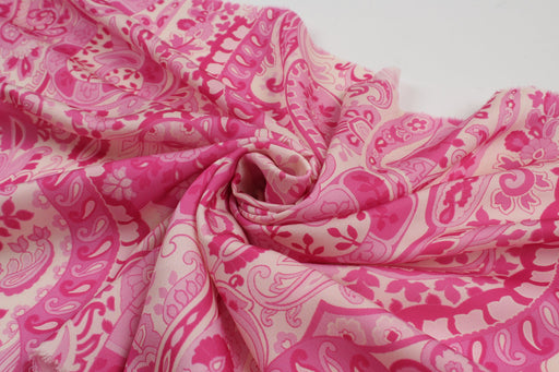 Printed Polyester Satin - Pink Paisley-Fabric-FabricSight