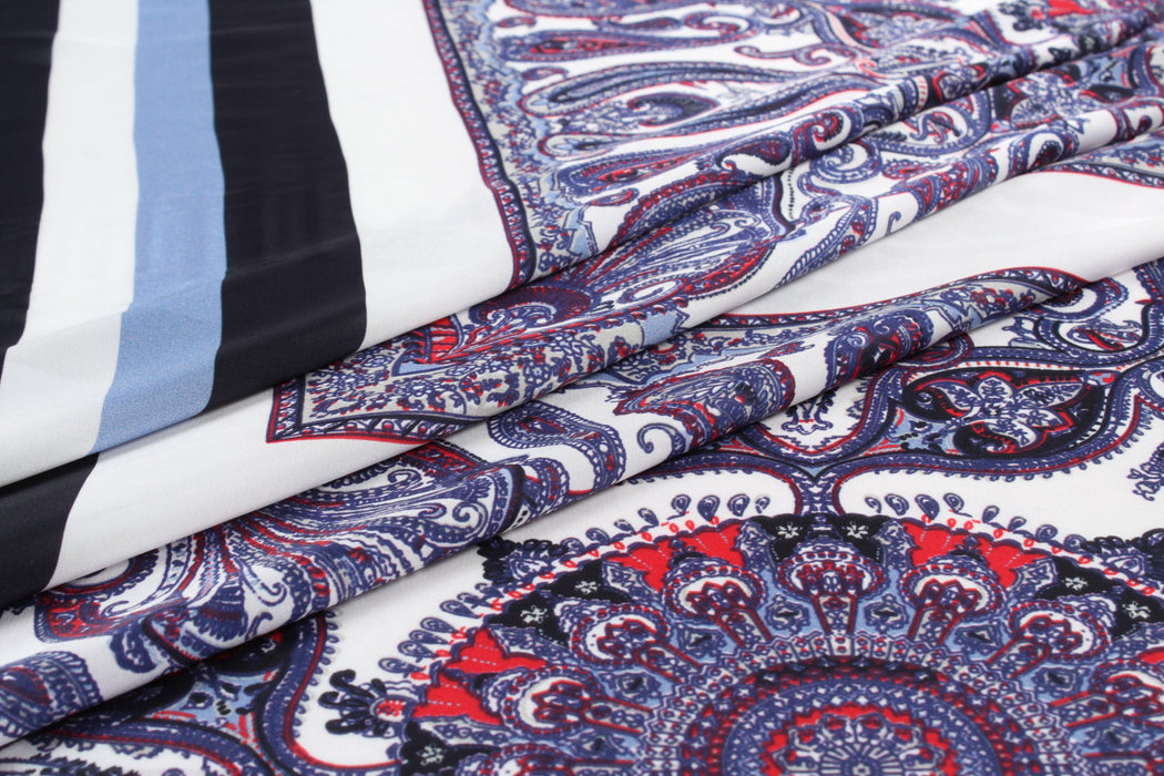 Printed Satin Polyester - Paisley and Stripes - M.O.Q 30 Mts-Fabric-FabricSight