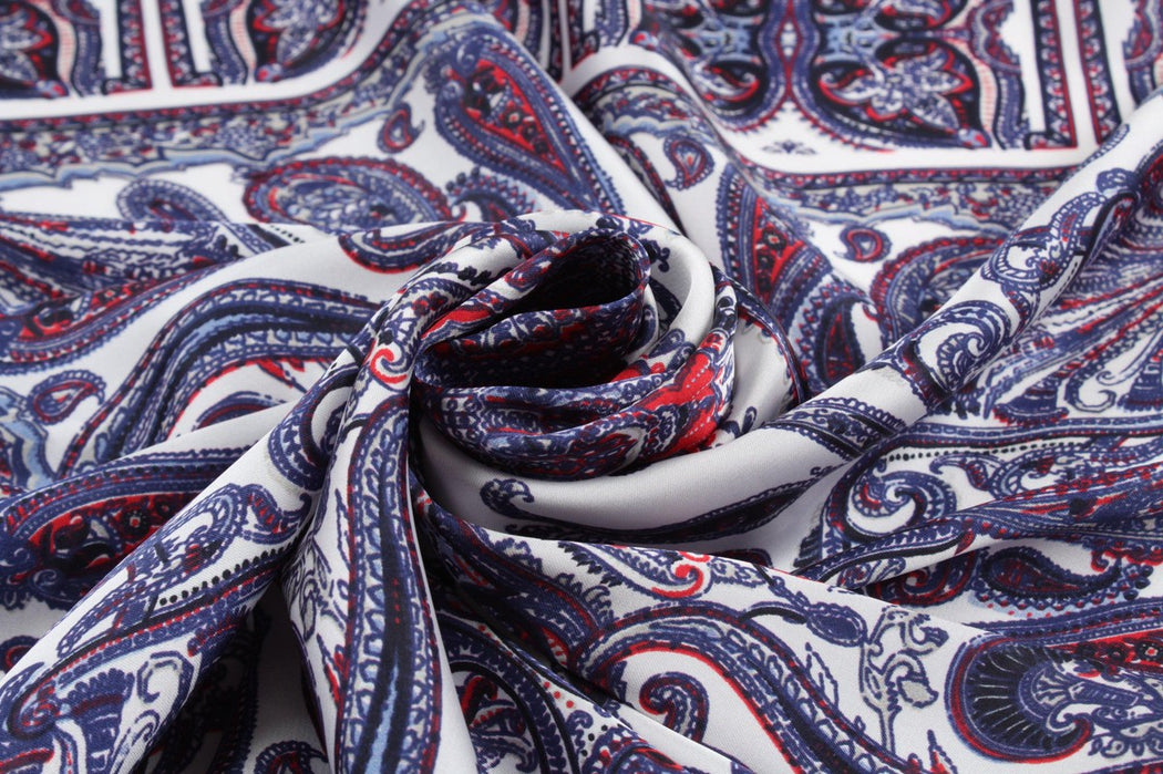 Printed Satin Polyester - Paisley and Stripes - M.O.Q 30 Mts-Fabric-FabricSight